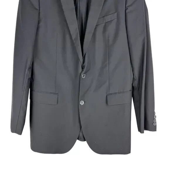 Hugo Boss Super 120s Wool Blazer Black Logo Lined Size 42L